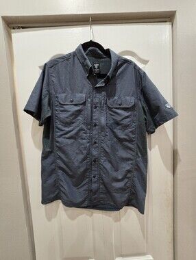 Kuhl Short Sleeve Button Up Collard Shirt Mens Sz Medium Nylon Navy Blue Fishing